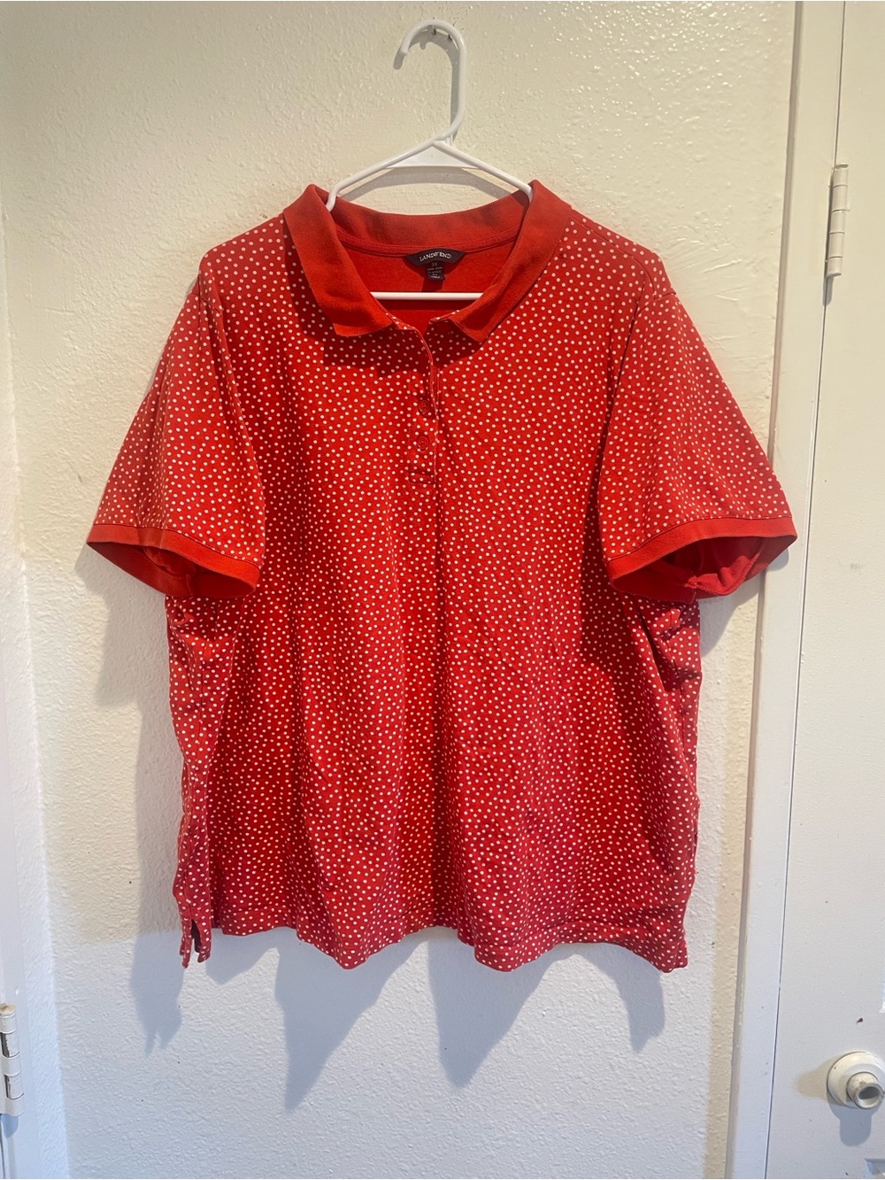 Lands' End Red Polka Dot Polo Shirt Women's Plus Size 3X 24W 26W Classic Fit
